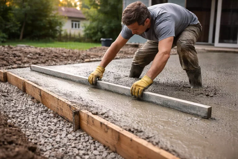 Comment faire une terrasse en béton avec coffrage et coulage sur terrain préparé