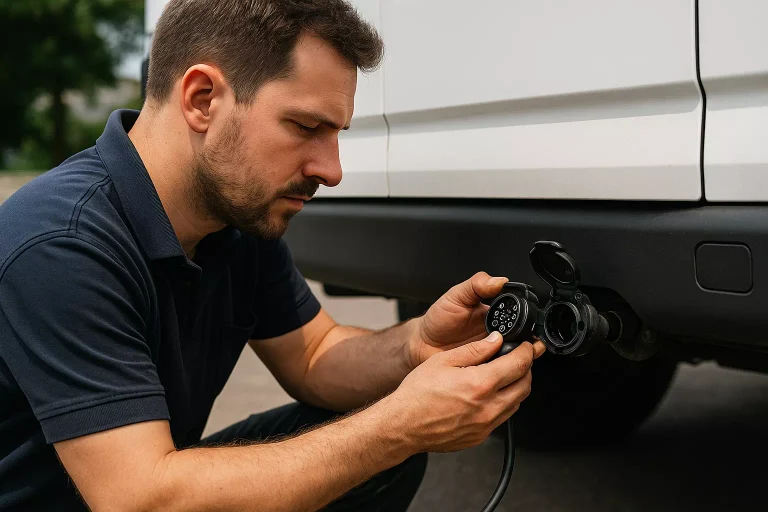 Branchement d’une prise remorque sur un véhicule avec fiche 13 broches en extérieur