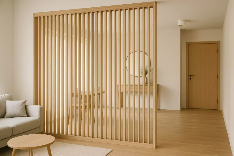 Claustra sur mesure en bois dans un intérieur moderne et lumineux