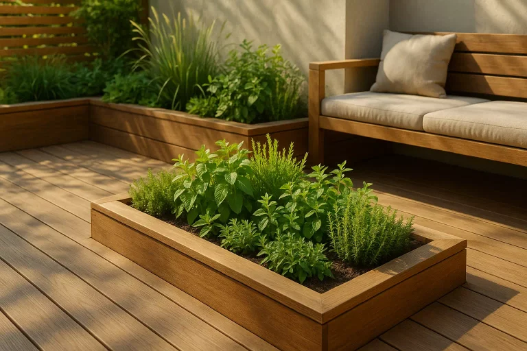 Représentation d'une terrasses avec jardinière