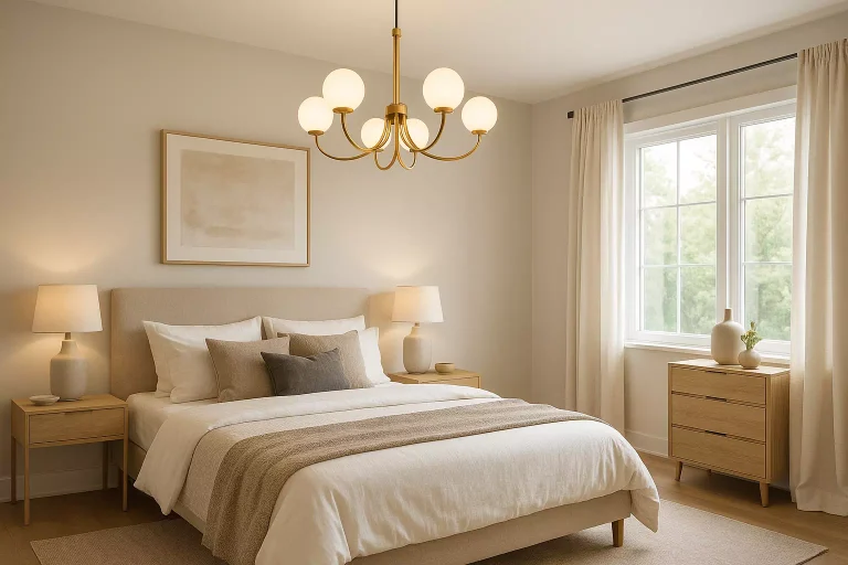 Lustre élégant dans une chambre moderne avec décoration intérieure soignée