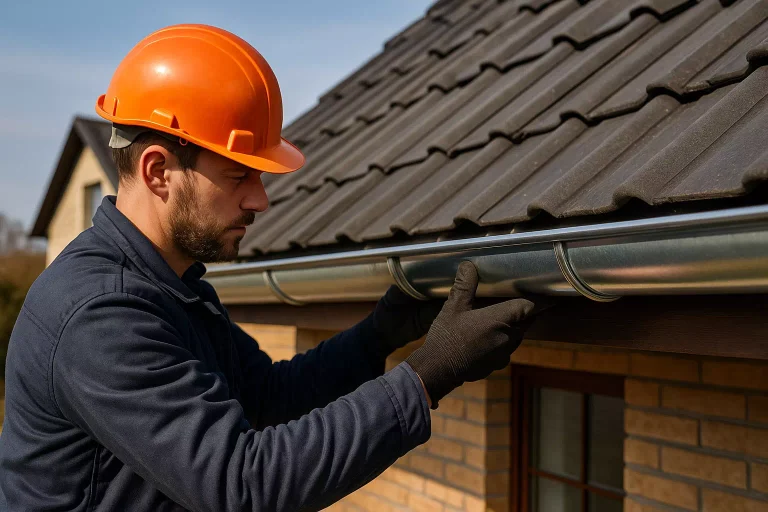 Pose d'une gouttière en zinc sur une maison, solution durable et esthétique pour travaux de toiture