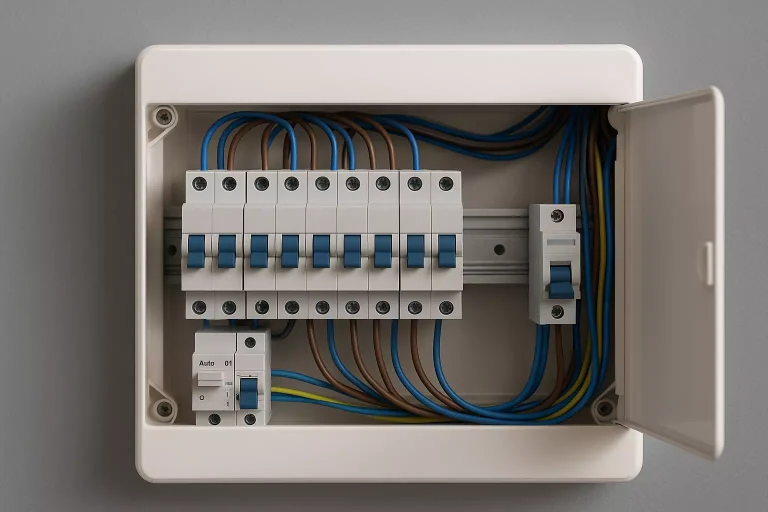 contacteur jour nuit installé dans un tableau électrique pour chauffe-eau en heures creuses