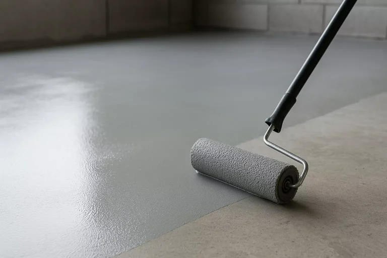Peinture bi composant appliquée sur sol béton avec rouleau pour un rendu durable et résistant