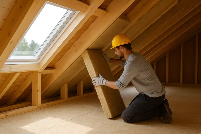 Isolation des combles rampants d’une maison : pose d’isolant sous toiture par un professionnel