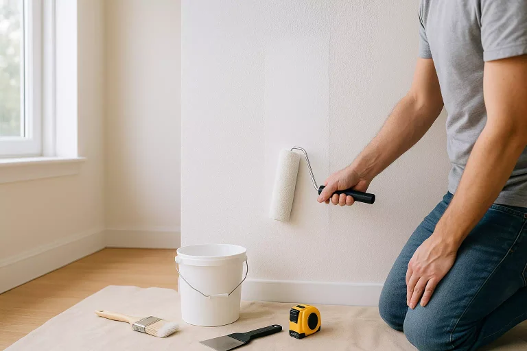 Pose d’un papier mural à peindre dans une pièce claire et moderne pour un rendu uniforme et décoratif