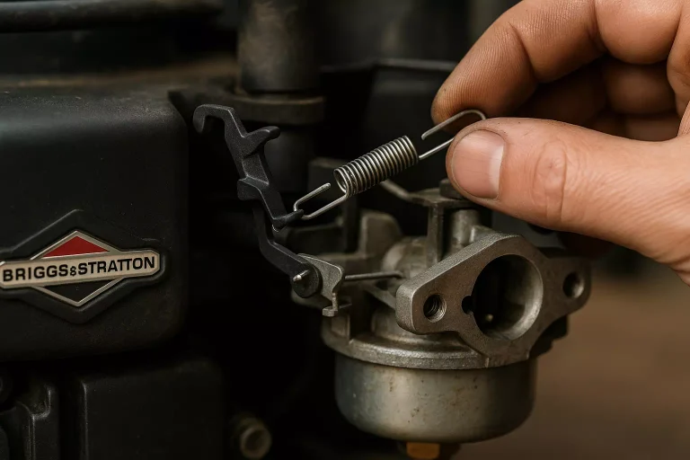 montage du ressort de régulateur sur moteur briggs et stratton en gros plan