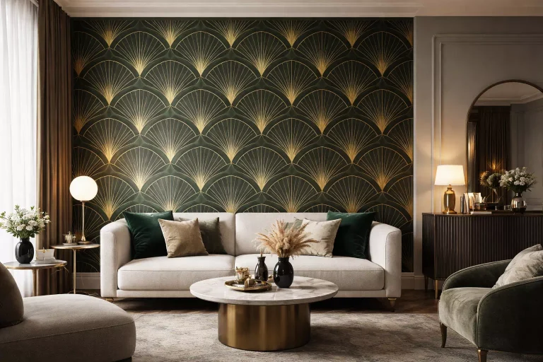 Papier peint art déco géométrique dans un salon élégant au style contemporain et raffiné