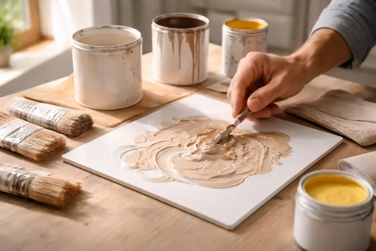 Comment faire du beige en peinture grâce au mélange de blanc marron et jaune pour obtenir une teinte beige équilibrée