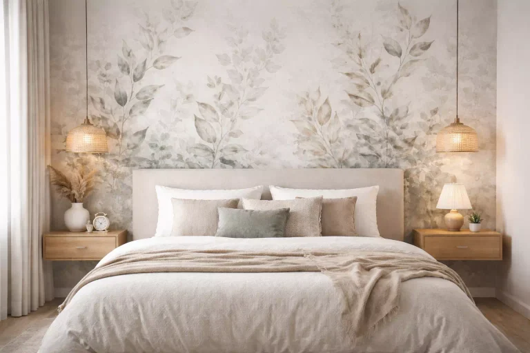 tête de lit en papier peint décorative dans une chambre moderne et élégante