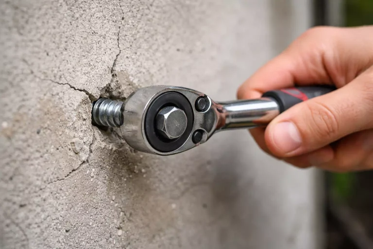Fixation d’un tirefond béton dans un mur avec cheville pour un ancrage solide et durable