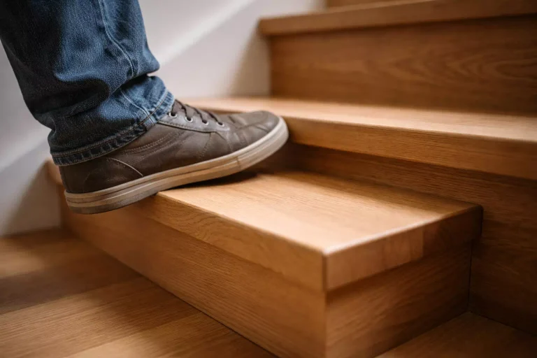 Fabrication d’un escalier en bois dans un atelier avec traçage des limons et préparation des marches