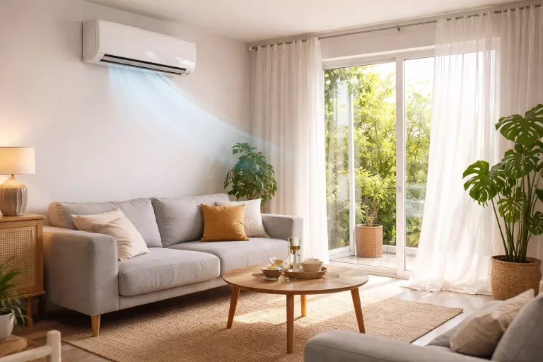 climatisation en appartement installée dans un salon moderne pour rafraîchir l’air intérieur