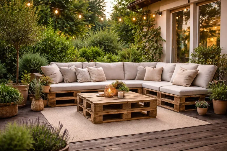 aménagement de terrasse avec palettes bois recyclées et mobilier extérieur palette